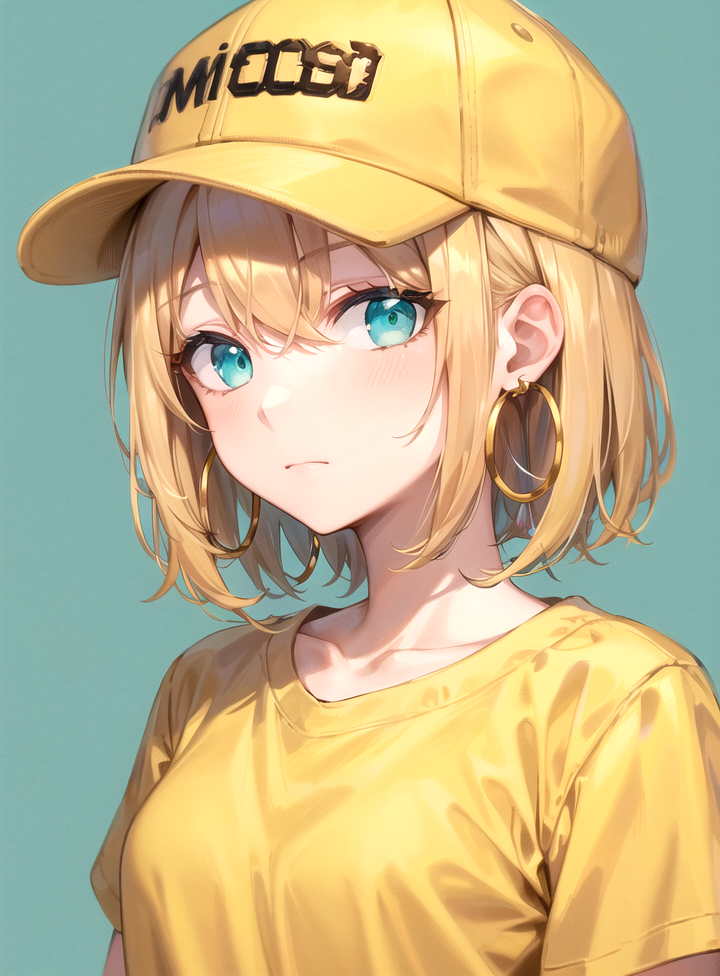 00021-4018636341-masterpiece, best quality, 1girl, aqua eyes, baseball cap, blonde hair, closed mouth, earrings, green background, hat, hoop earr.png