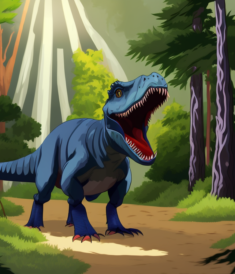 00749-4026615536-an illustration of a tyrannosaurus rex in a forest, auto-destructive art, closeup, ancient magus, jenna barton, drawn and painte.png