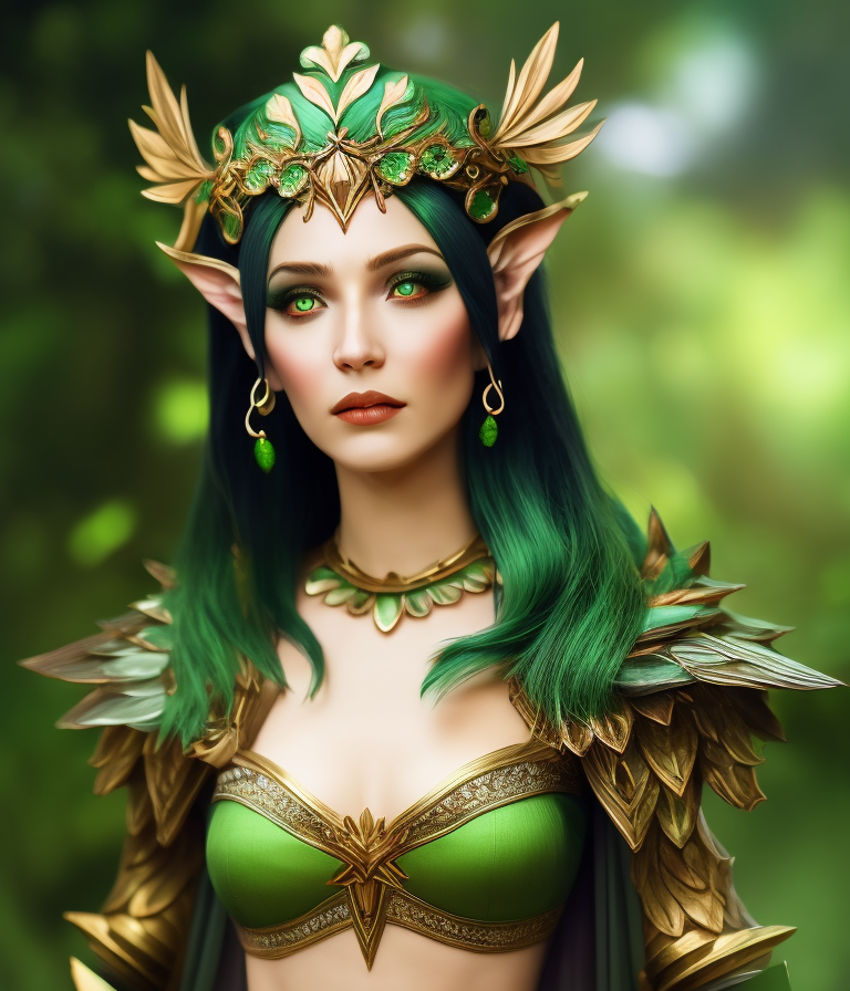 01016-3860491171-a portrait of a dryad elf queen with green hair and wooden attire, [_beautiful face,_.25] fey queen of the summer forest, 8k stu.png